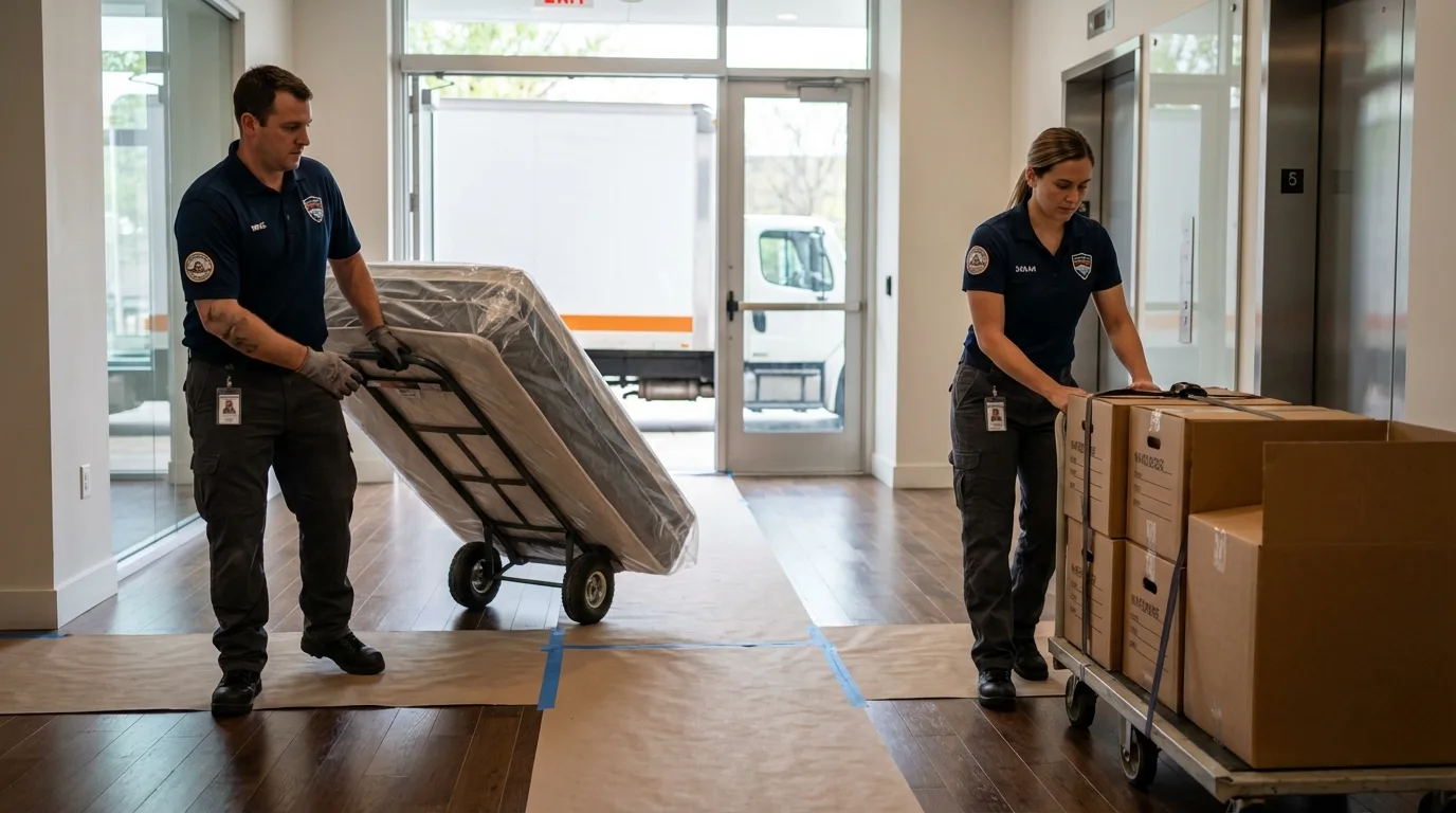 Professional apartment movers loading elevator in Norris City, IL
